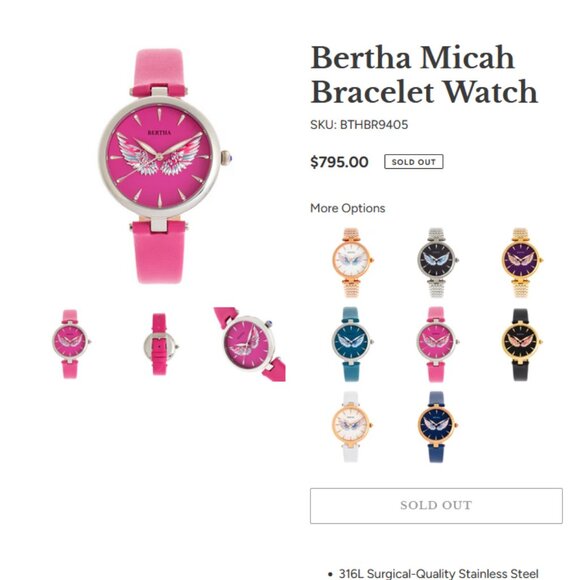 Bertha Women's 3D Angel Wings Pink Leather Watch - Picture 8 of 8